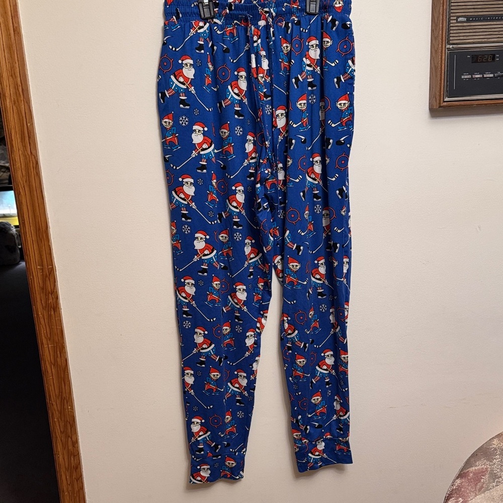 Main and local Blue hockey Snowman Print Pajama Pants